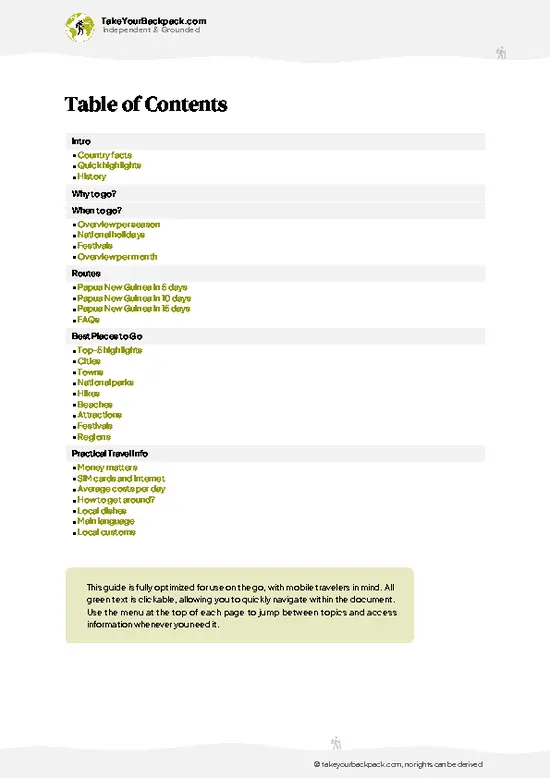 example page 2 from our offline Travel Guide for Papua New Guinea